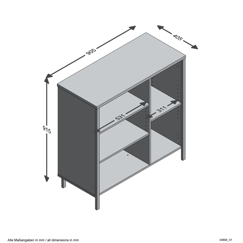 FMD Dresser with 5 Open Compartments Artisan Oak Steel Dark - Cupboards & Wardrobes
