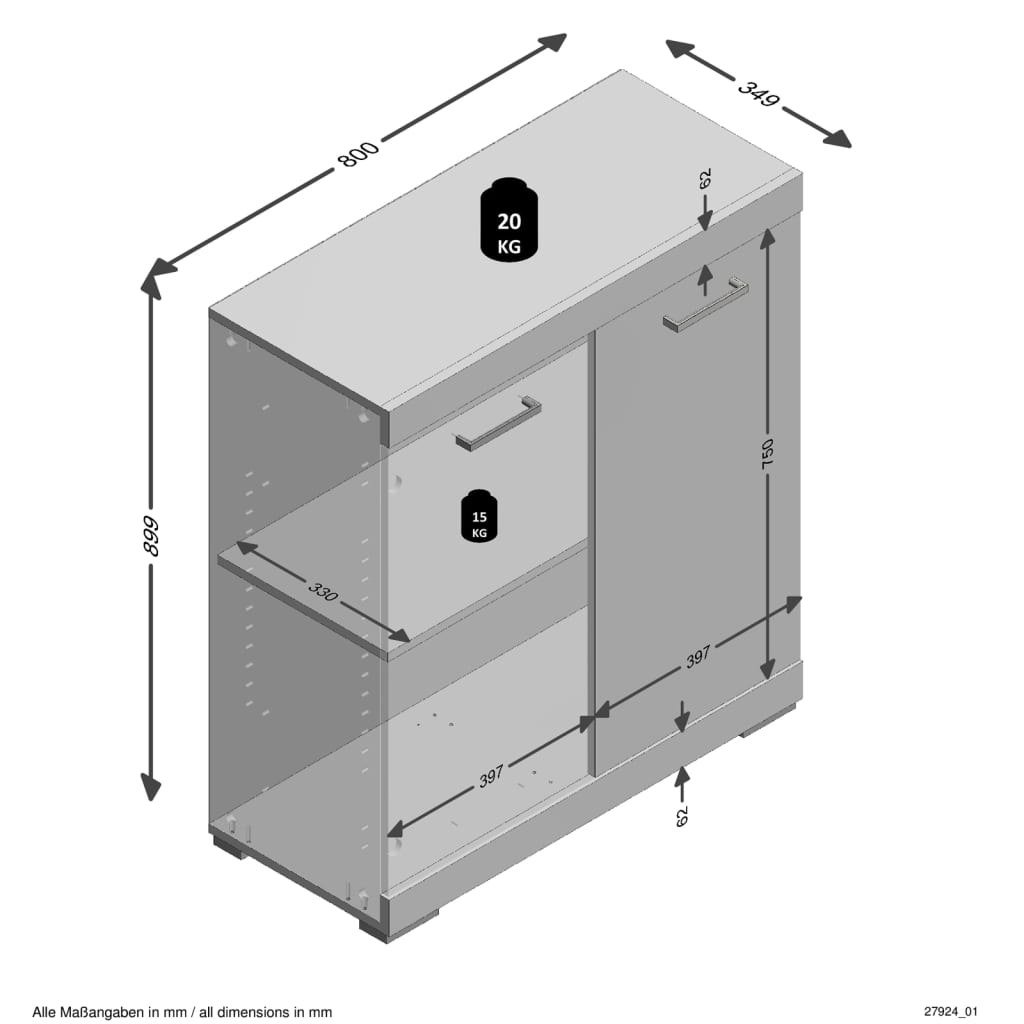 FMD Dresser with 2 Doors 80x34.9x89.9 cm Grey and Artisan Oak - Cupboards & Wardrobes