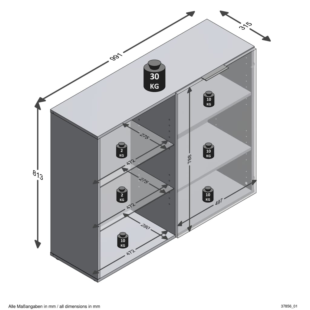 FMD Dresser with 1 Door and Open Shelving Black - Cupboards & Wardrobes