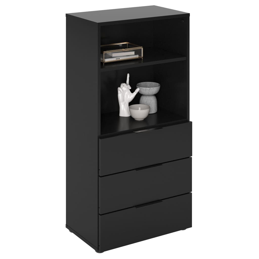 FMD Dresser with 3 Drawers and Open Shelving Black - Cupboards & Wardrobes