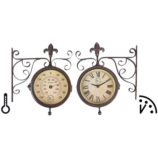 Esschert Design Station Clock with Thermometer TF005 - Clocks