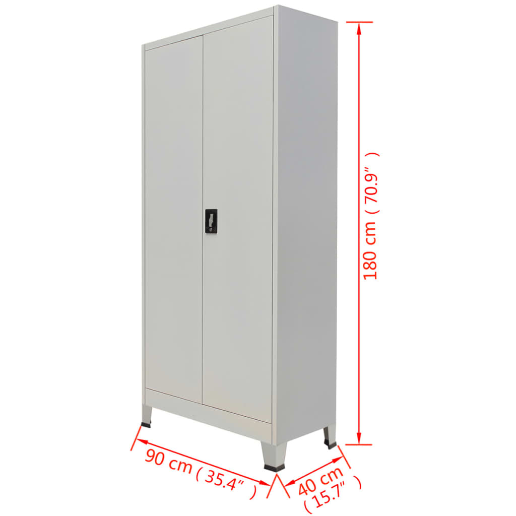 Office Cabinet with 2 Doors Steel 90x40x180cm Grey - Filing Cabinets