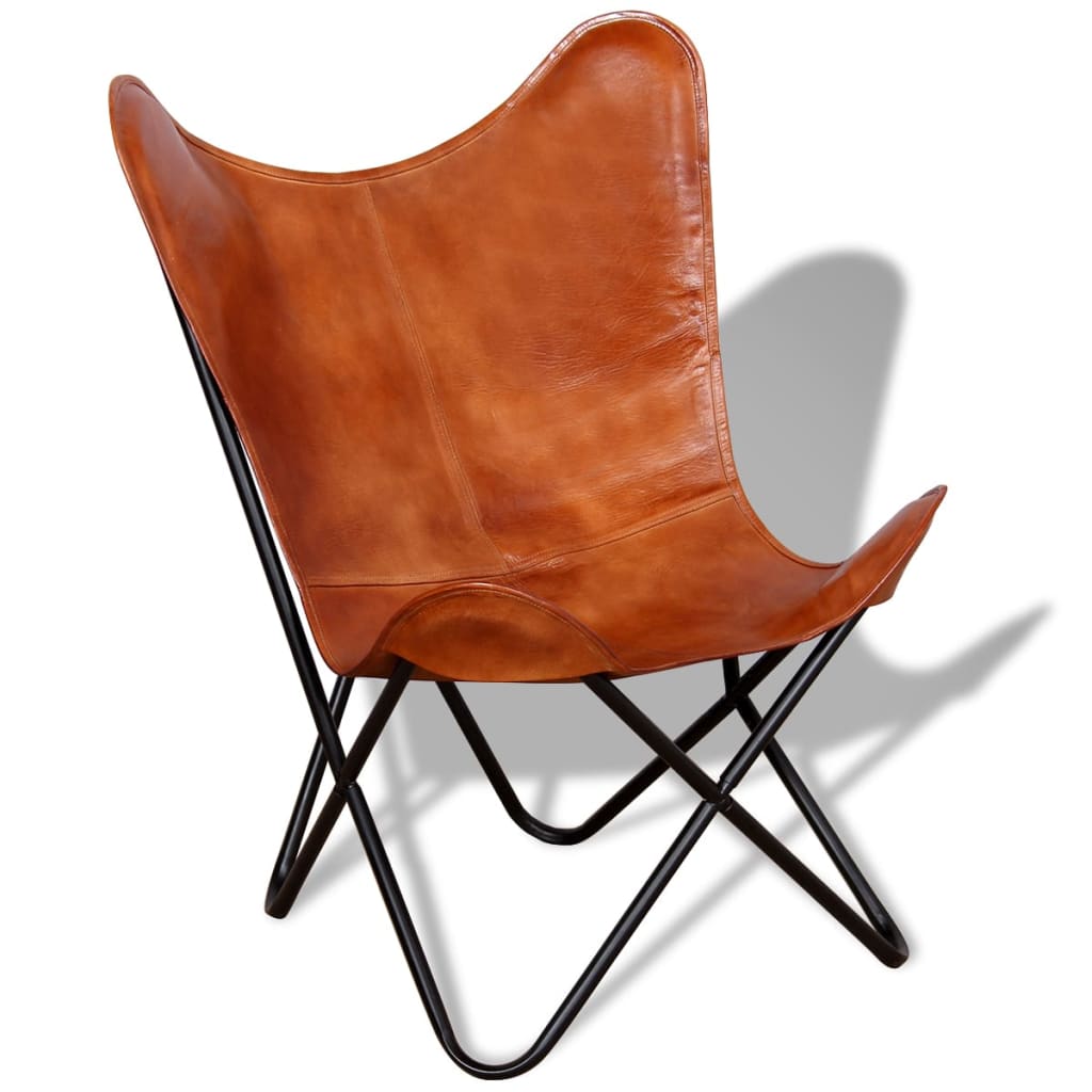 Butterfly Chair Brown Real Leather - Arm Chairs, Recliners & Sleeper Chairs
