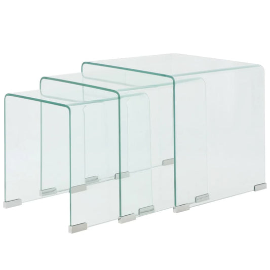 Three Piece Nesting Table Set Tempered Glass Clear - Coffee Tables