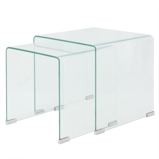 Two Piece Nesting Table Set Tempered Glass Clear - Coffee Tables