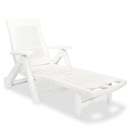 Sun Lounger with Footrest Plastic White - Sunloungers