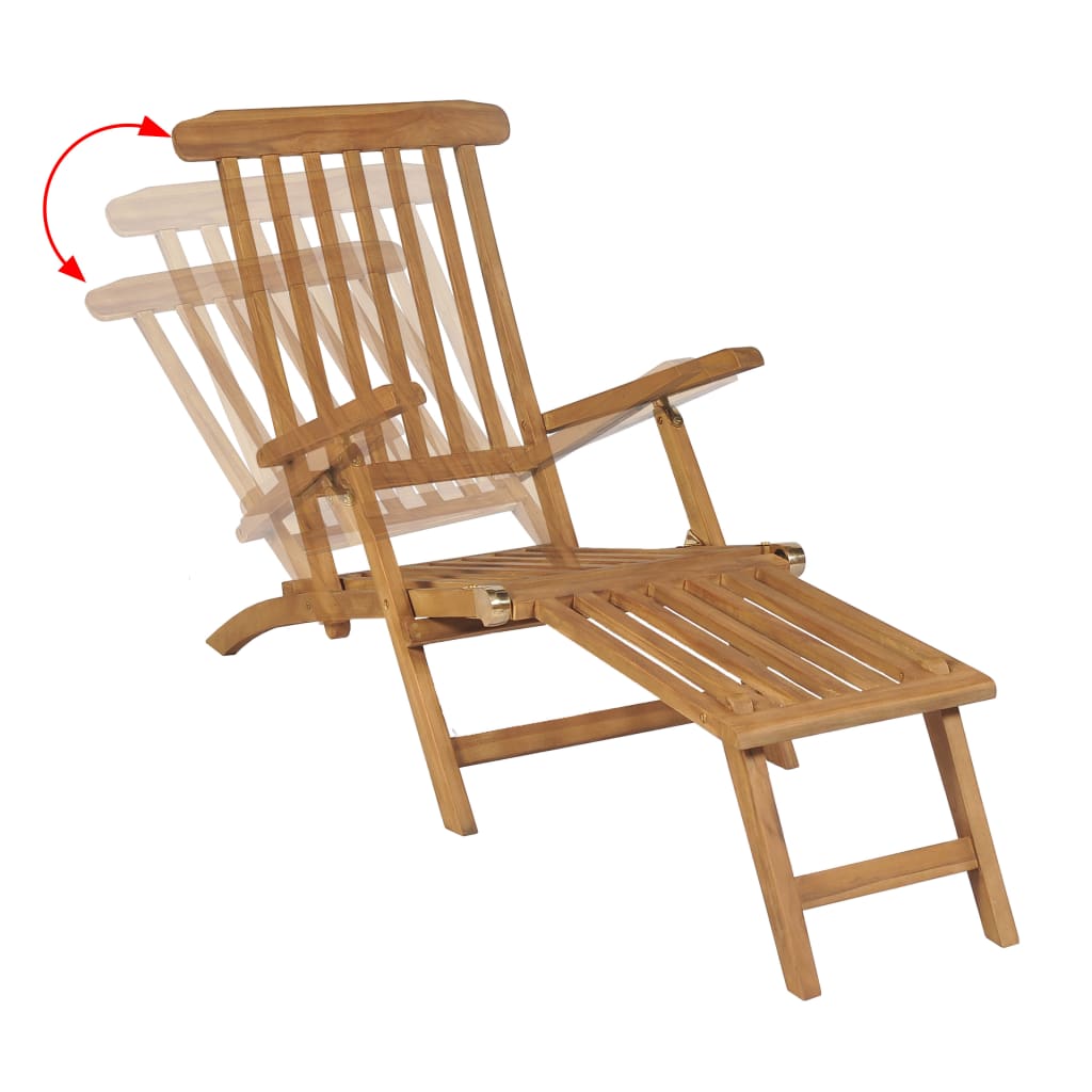 Deck Chair with Footrest Solid Teak Wood - Sunloungers