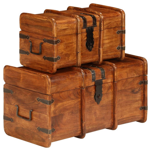 Treasure Chest Set 2 Pieces Solid Acacia Wood Honey Finish - Hope Chests