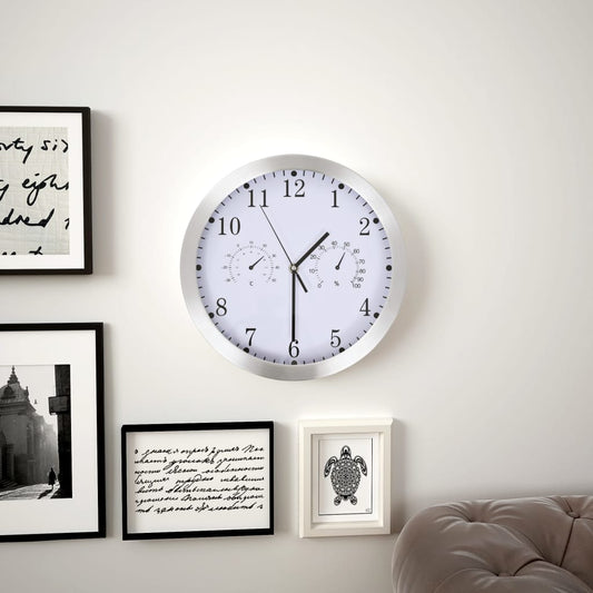 Wall Clock with Quartz Movement Hygrometer Thermometer White - Wall Clocks