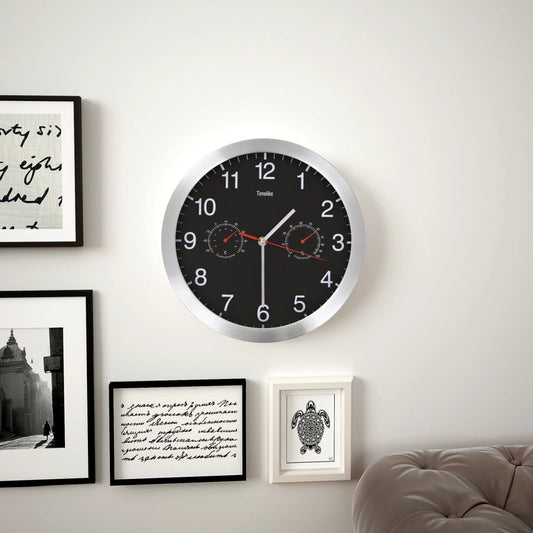 Wall Clock with Quartz Movement Hygrometer Thermometer Black - Wall Clocks