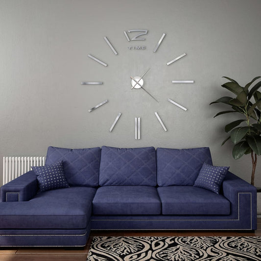 3D Wall Clock Modern Design 100 cm XXL Silver - Wall Clocks