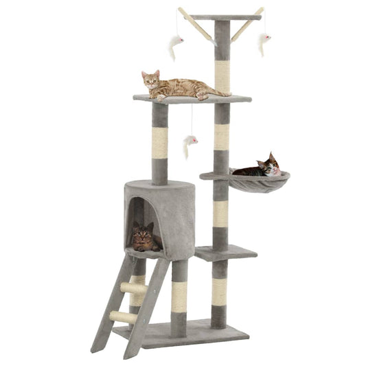 Cat Tree with Sisal Scratching Posts 138 cm Grey - Cat Furniture