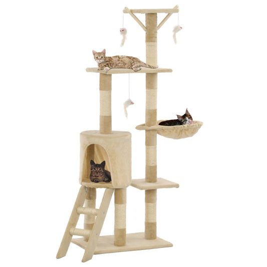 Cat Tree with Sisal Scratching Posts 138 cm Beige - Cat Furniture