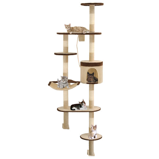 Cat Tree with Sisal Scratching Posts Wall Mounted 194 cm - Cat Furniture