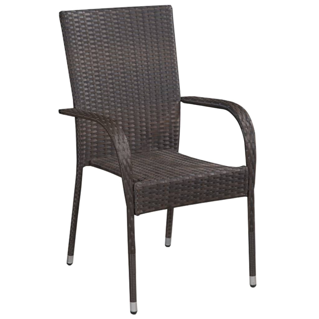 Stackable Outdoor Chairs 2 pcs Poly Rattan Brown - Outdoor Chairs