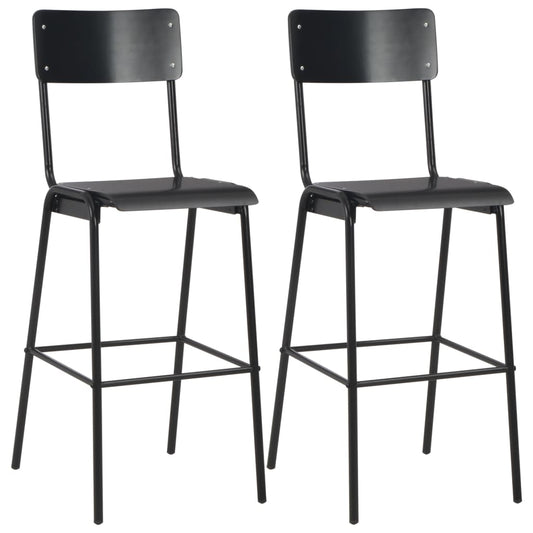 Bar Chairs 2 pcs Black Solid Plywood Steel - Table & Bar Stools