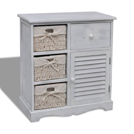Wooden Cabinet 3 Left Weaving Baskets White - Buffets & Sideboards