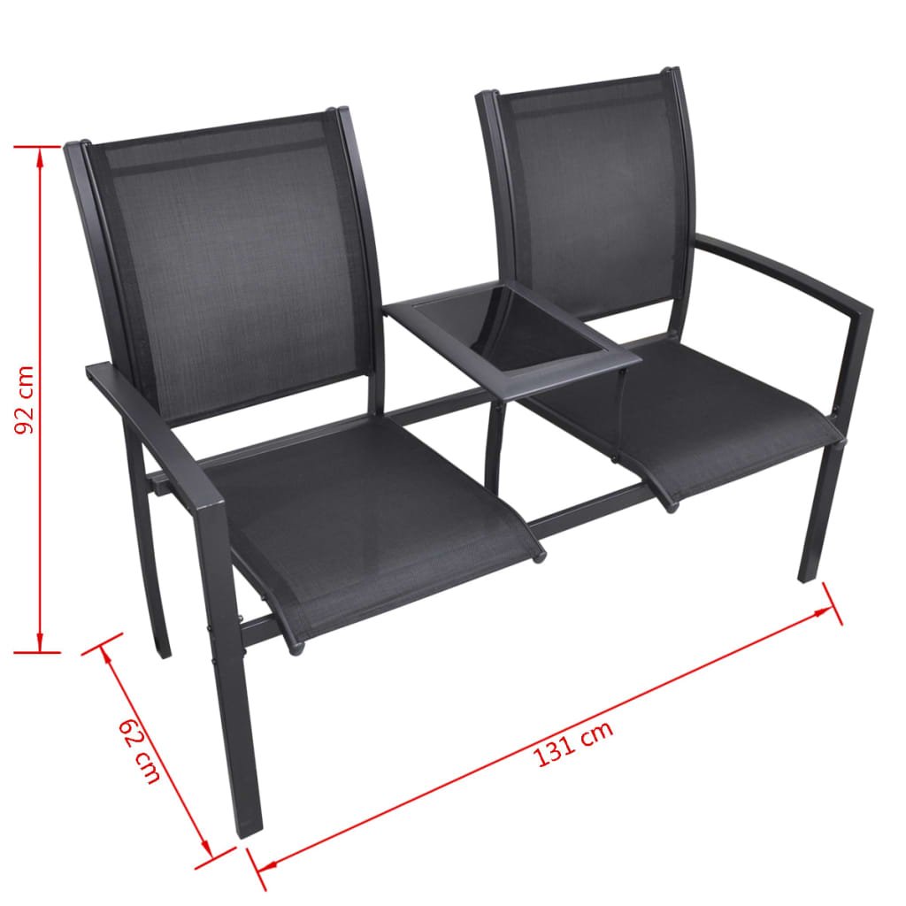 2 Seater Garden Bench 131 cm Steel and Textilene Black - Outdoor Benches