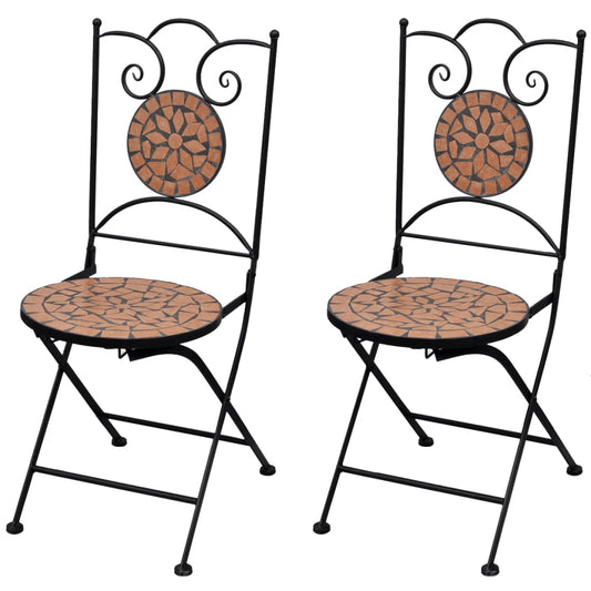 Folding Bistro Chairs 2 pcs Ceramic Terracotta - Outdoor Chairs