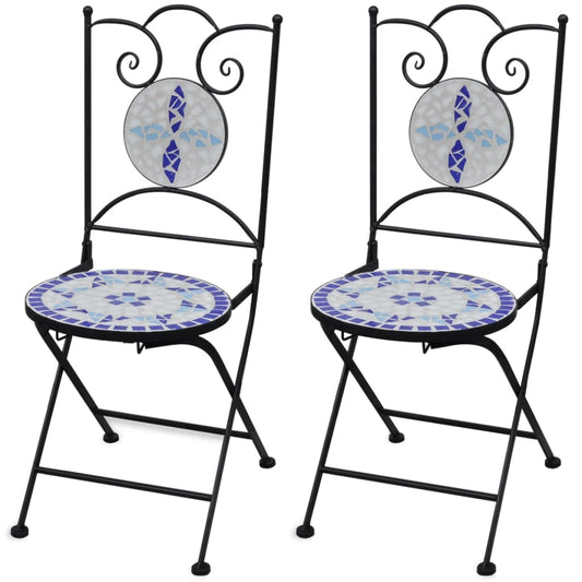 Folding Bistro Chairs 2 pcs Ceramic Blue and White - Outdoor Chairs
