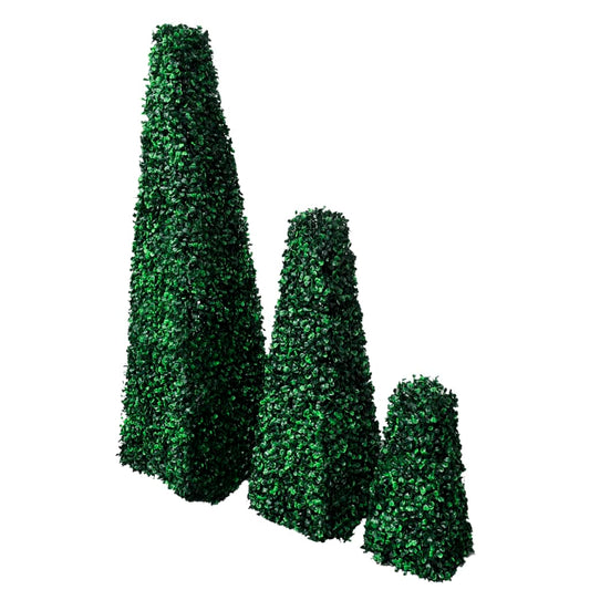 Set of 3 Artificial Boxwood Pyramid Topiary - Artificial Flora
