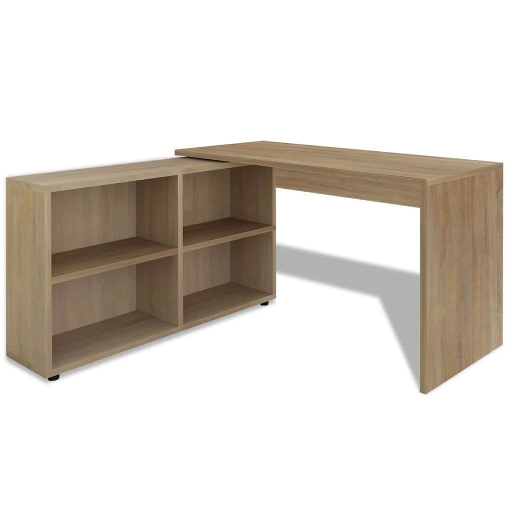 Corner Desk 4 Shelves Oak - Desks