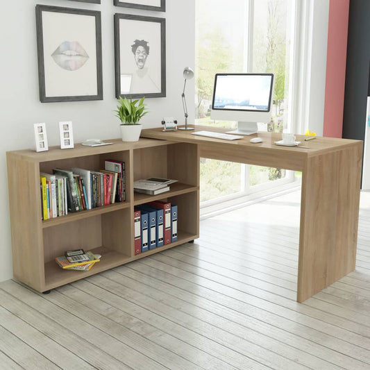Corner Desk 4 Shelves Oak - Desks