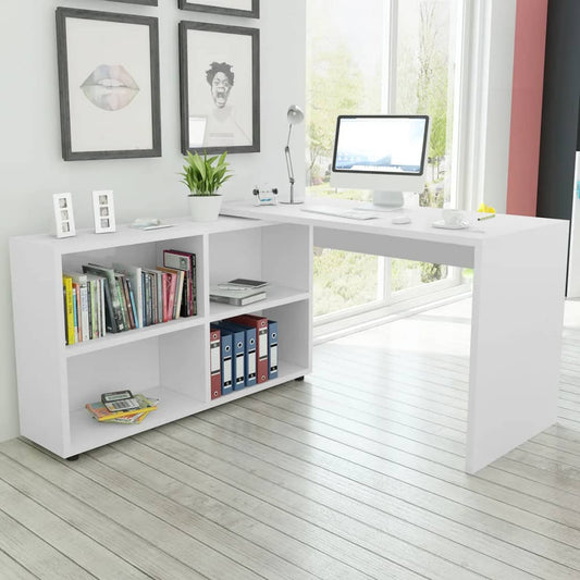 Corner Desk 4 Shelves White - Desks