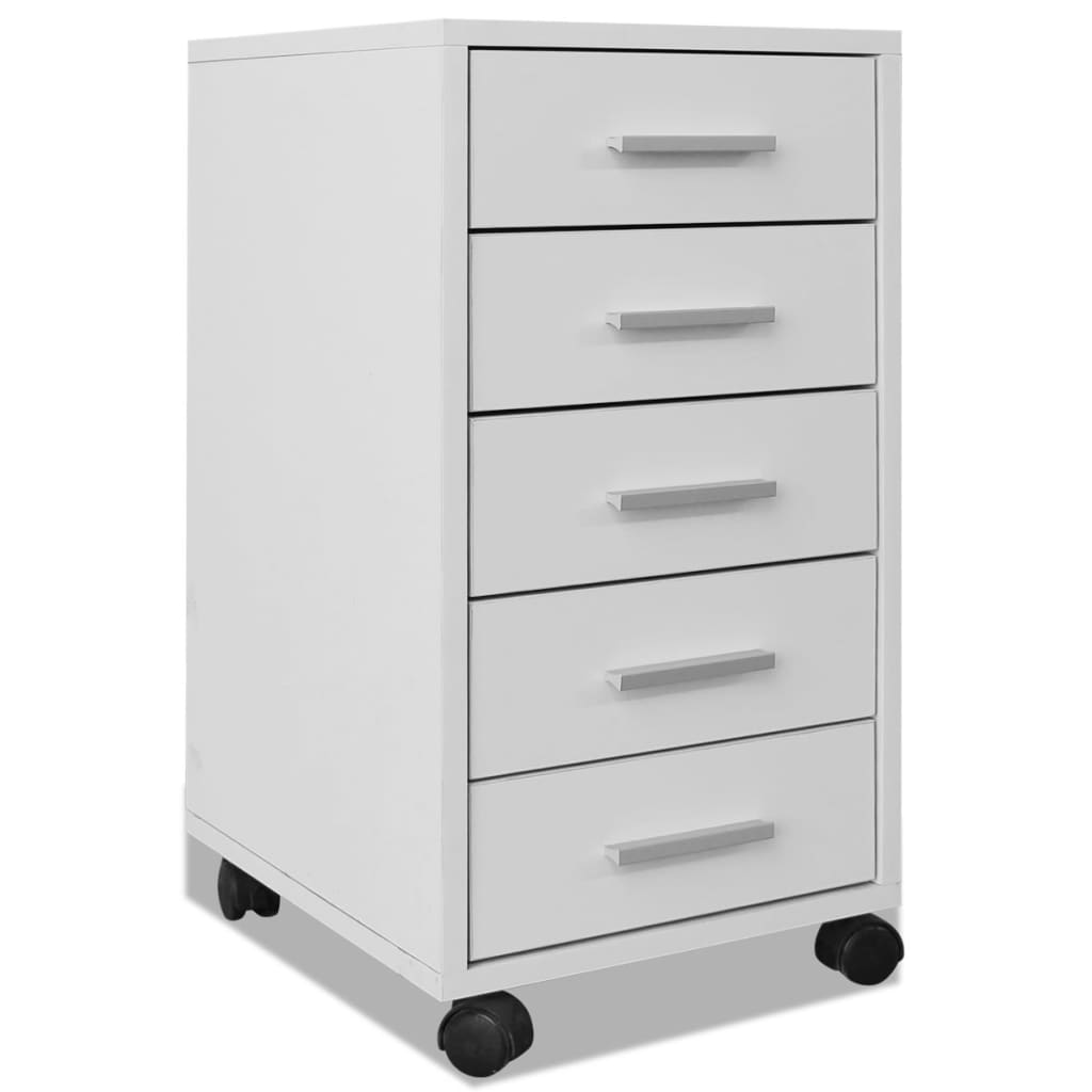 Office Drawer Unit with Castors 5 Drawers White - Storage Cabinets & Lockers