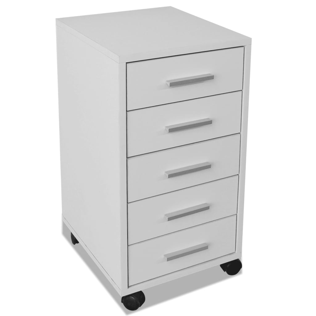 Office Drawer Unit with Castors 5 Drawers White - Storage Cabinets & Lockers