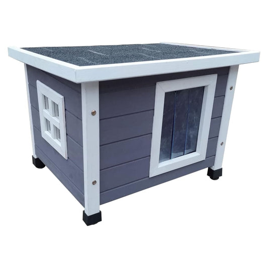 @Pet Outdoor Cat House XL 68.5x54x51.5 cm Wood Grey and White - Cat Furniture