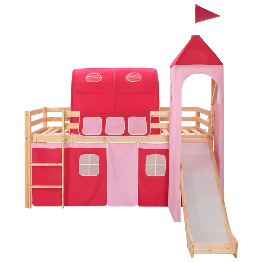 Children's Loft Bed Frame with Slide & Ladder Pinewood 208x230cm - Cots & Toddler Beds