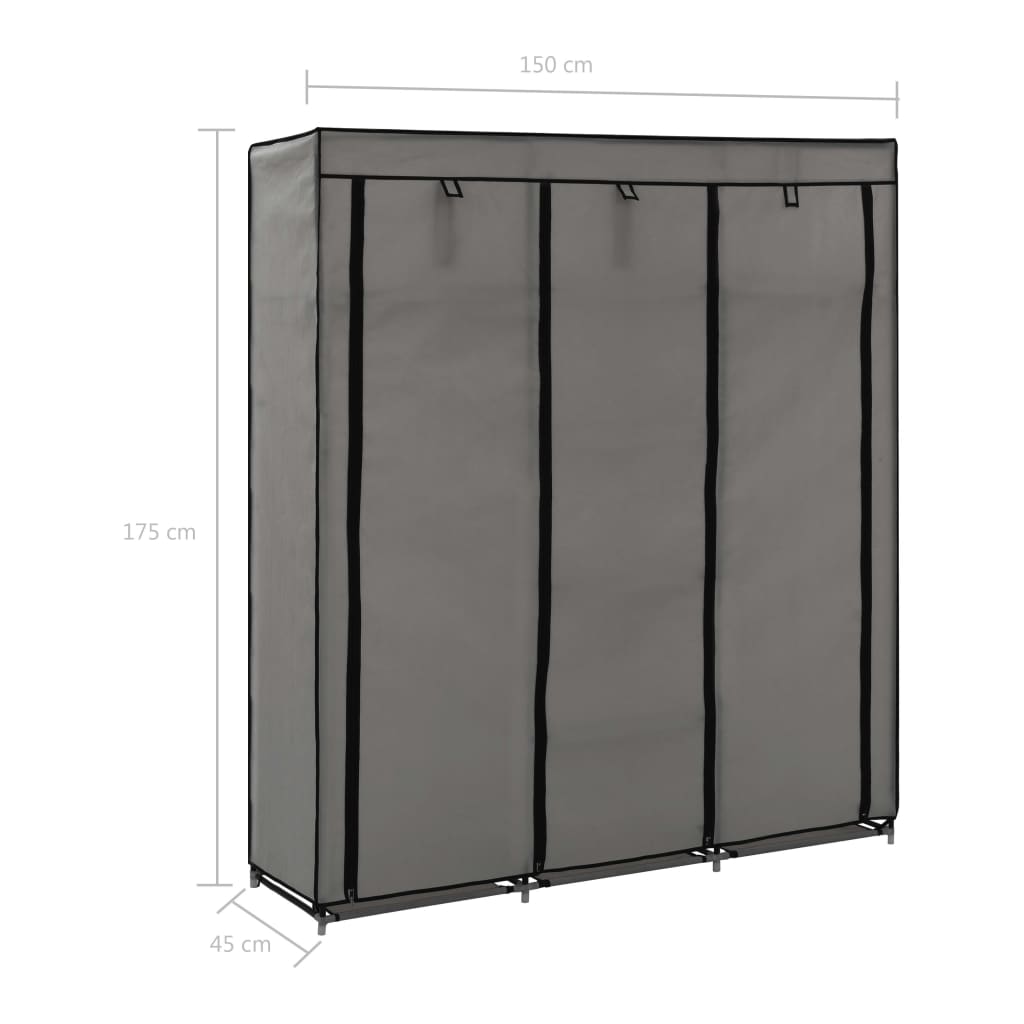 Wardrobe with Compartments and Rods Grey 150x45x175 cm Fabric - Cupboards & Wardrobes