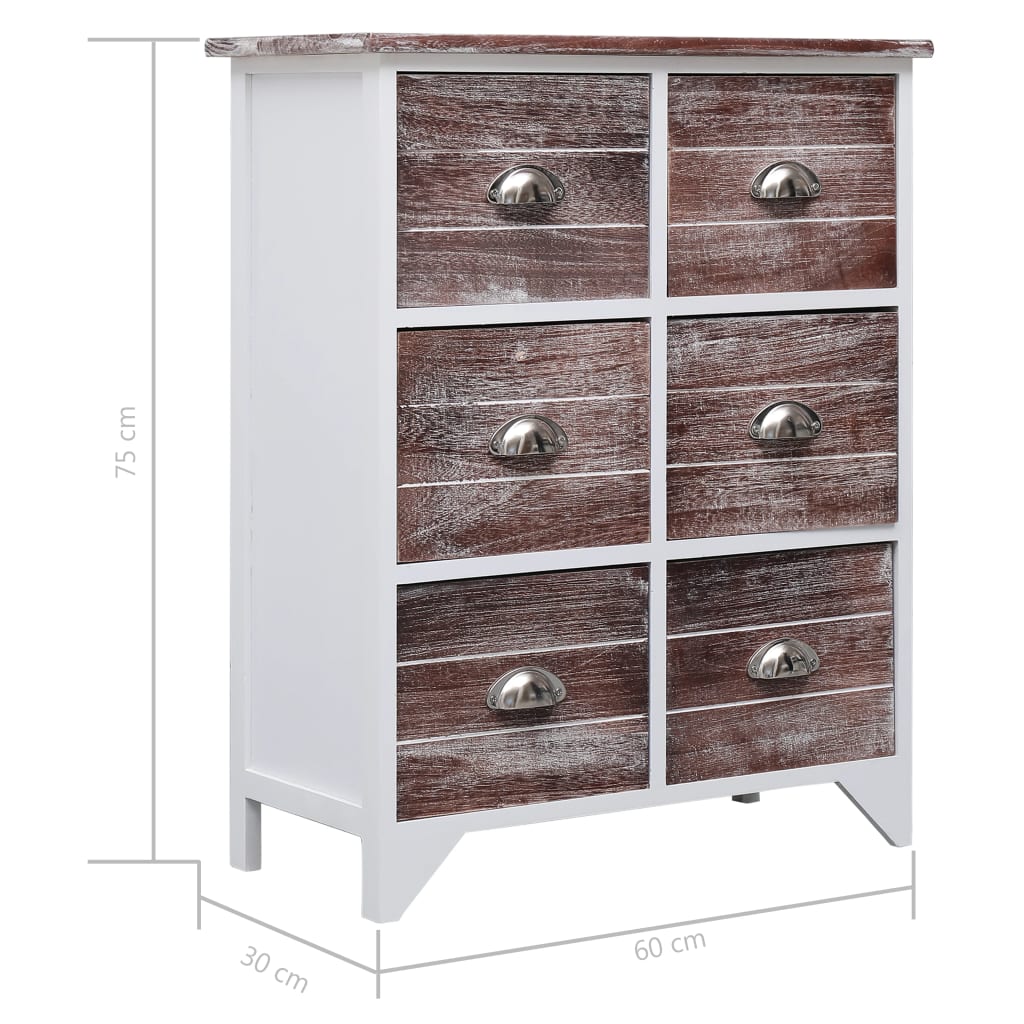 Side Cabinet with 6 Drawers Brown 60x30x75 cm Paulownia Wood - Chest of drawers