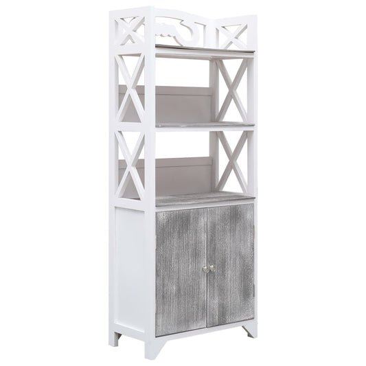Bathroom Cabinet White and Grey 46x24x116 cm Paulownia Wood - Storage Cabinets & Lockers