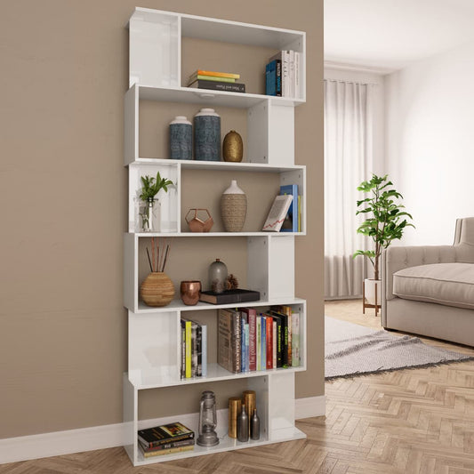 Book Cabinet/Room Divider High Gloss White 80x24x192 cm Engineered Wood - Bookcases & Standing Shelves