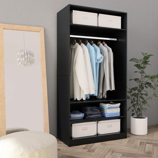 Wardrobe Black 100x50x200 cm Engineered Wood - Cupboards & Wardrobes