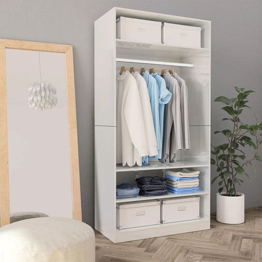 Wardrobe High Gloss White 100x50x200 cm Engineered Wood - Cupboards & Wardrobes