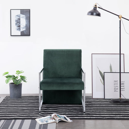 Armchair with Chrome Feet Dark Green Velvet - Arm Chairs, Recliners & Sleeper Chairs