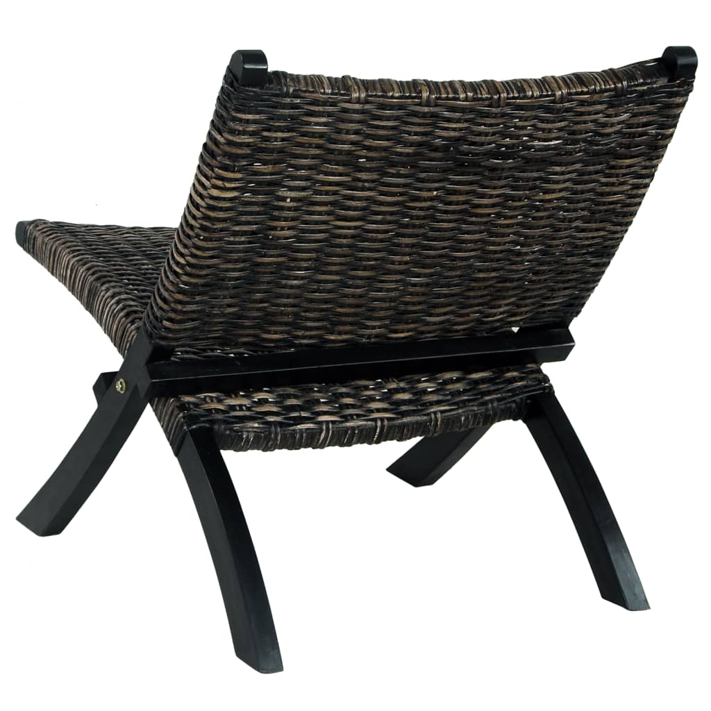 Relaxing Chair Black Natural Kubu Rattan and Solid Mahogany Wood - Arm Chairs, Recliners & Sleeper Chairs