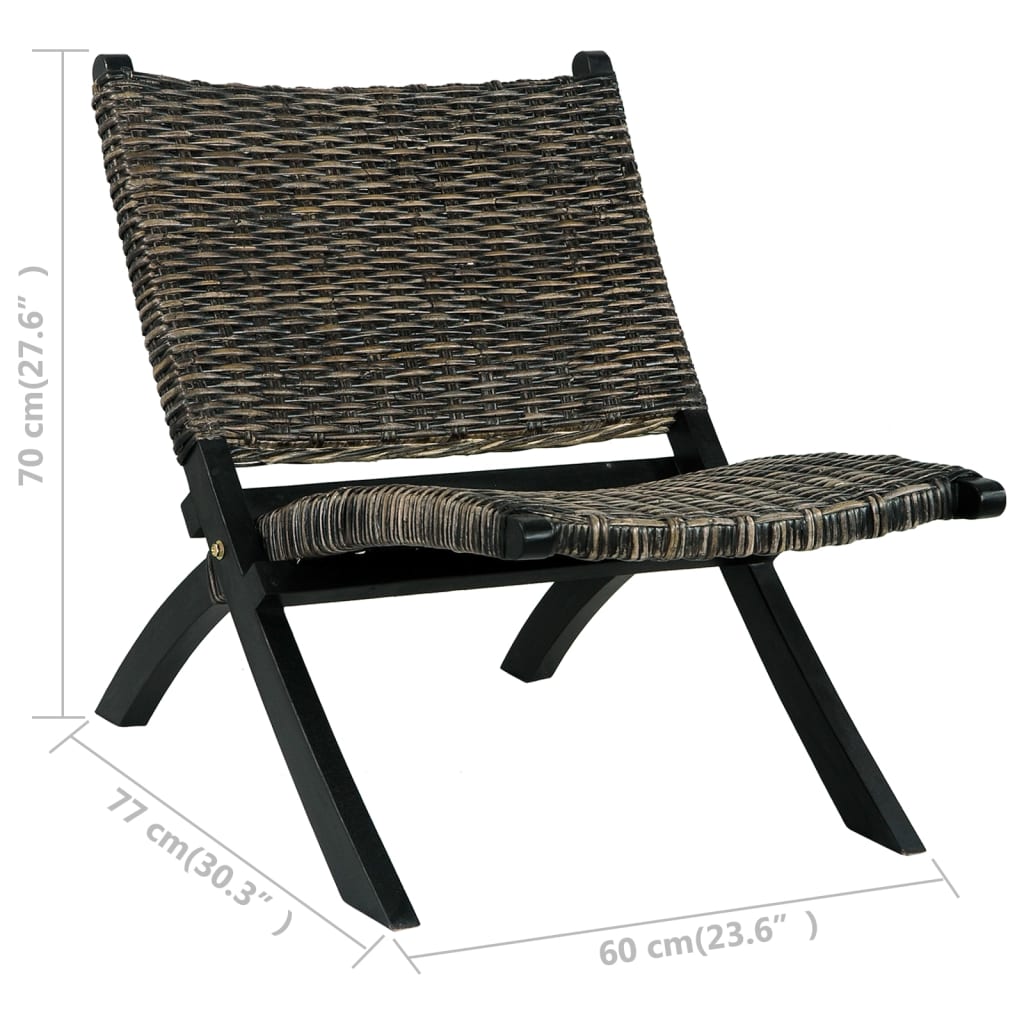 Relaxing Chair Black Natural Kubu Rattan and Solid Mahogany Wood - Arm Chairs, Recliners & Sleeper Chairs