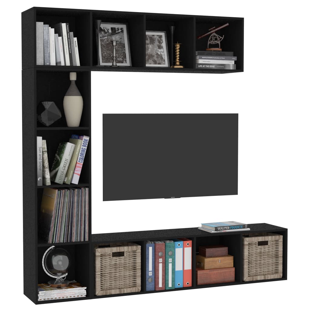3 Piece Book/TV Cabinet Set Black 180x30x180 cm - Bookcases & Standing Shelves