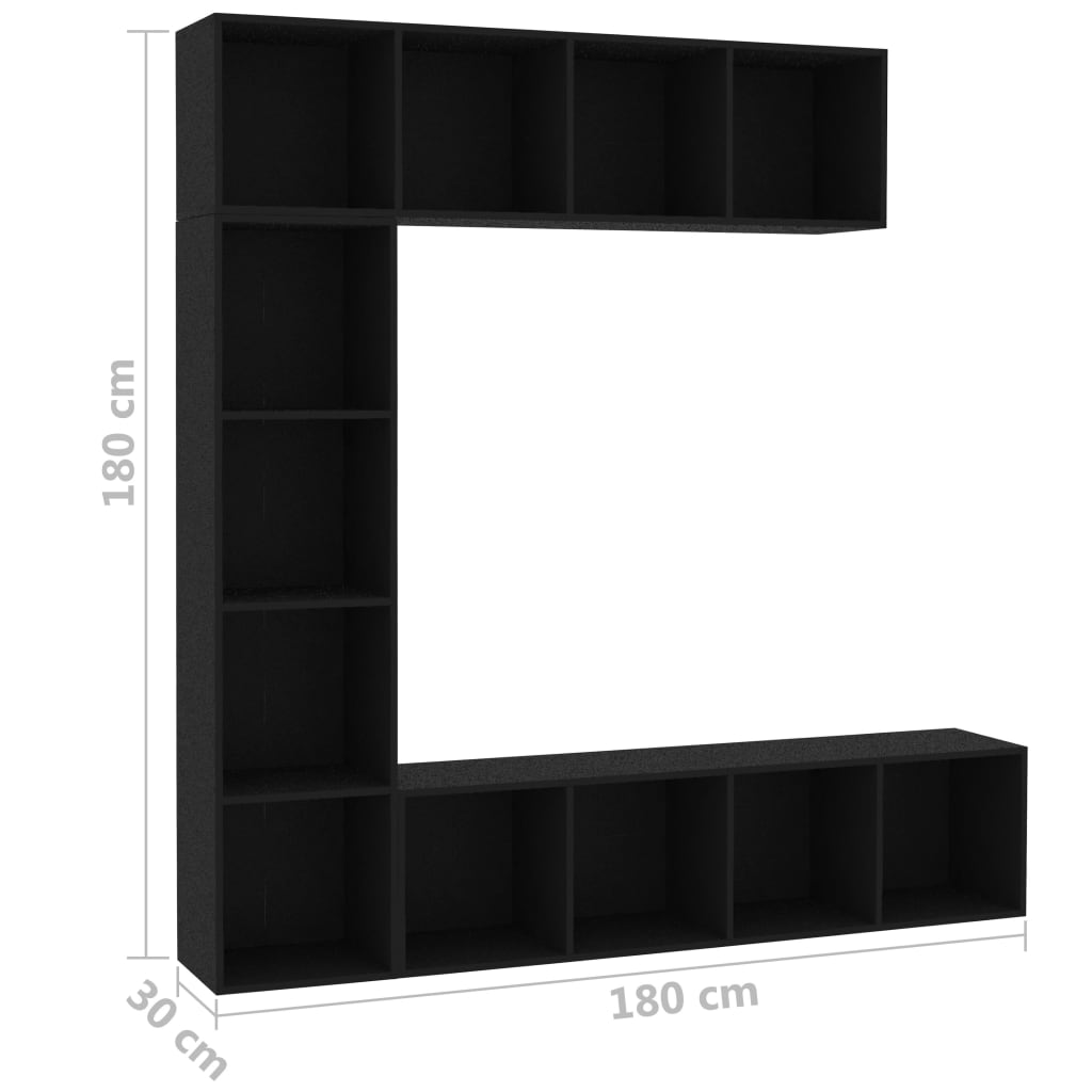 3 Piece Book/TV Cabinet Set Black 180x30x180 cm - Bookcases & Standing Shelves