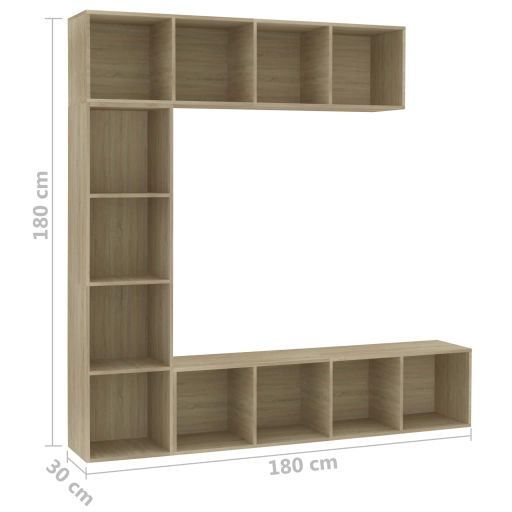 3 Piece Book/TV Cabinet Set Sonoma Oak 180x30x180 cm - Bookcases & Standing Shelves
