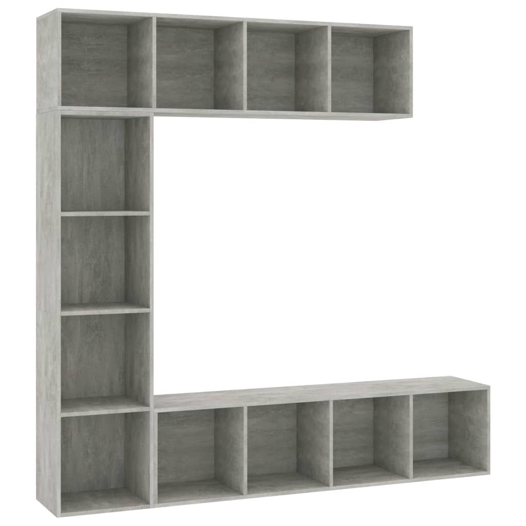 3 Piece Book/TV Cabinet Set Concrete Grey 180x30x180 cm - Bookcases & Standing Shelves