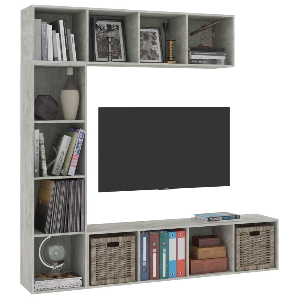 3 Piece Book/TV Cabinet Set Concrete Grey 180x30x180 cm - Bookcases & Standing Shelves