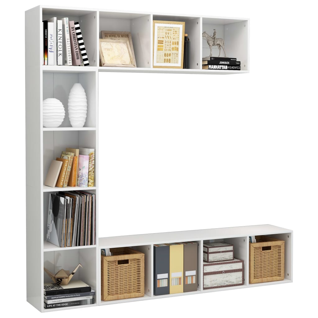 3 Piece Book/TV Cabinet Set High Gloss White 180x30x180 cm - Bookcases & Standing Shelves