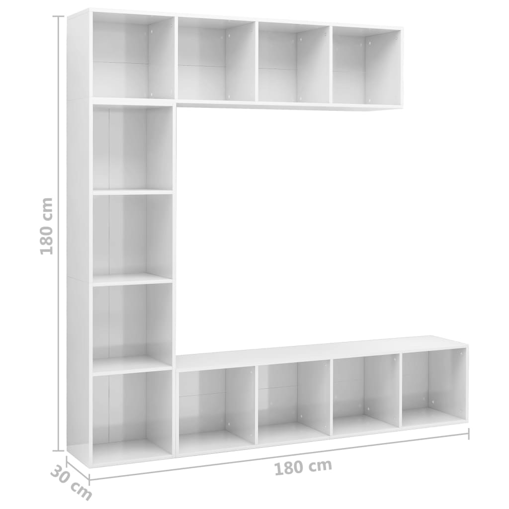 3 Piece Book/TV Cabinet Set High Gloss White 180x30x180 cm - Bookcases & Standing Shelves