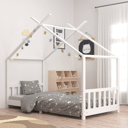 Kids Bed Frame White Solid Pine Wood 90x200 cm - Cots & Toddler Beds