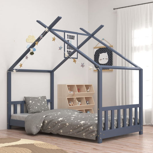 Kids Bed Frame Grey Solid Pine Wood 70x140 cm - Cots & Toddler Beds